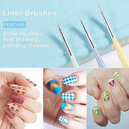 TEOYALL Nail Art Brushes, Nail Design Painting Brushes Builder Gel Brush Nail Dotting Tools Nail Fine Liner Brushes - color: Multicolor