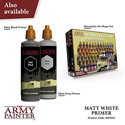 The Army Painter, Warpaints Air: Matt White Airbrush Primer, 100ml Acrylic Paint Primer for Airbrushing and Painting Wargaming Miniatures, Perfect for Dnd & Warhammer Figures