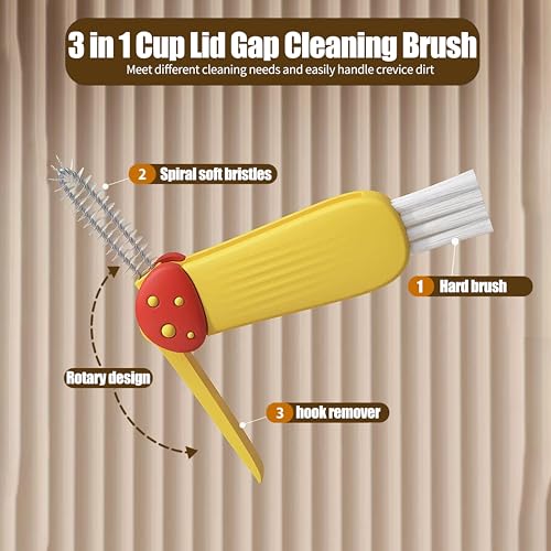 3 Pcs 3 in 1 Cup Lid Gap Cleaning Brush Multifunctional Bottle Cleaning Brush for Water Bottle Cup Lid Gap for Gaps of Various Containers - color: Yellow Blue(mushroom)