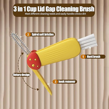 3 Pcs 3 in 1 Cup Lid Gap Cleaning Brush Multifunctional Bottle Cleaning Brush for Water Bottle Cup Lid Gap for Gaps of Various Containers - color: Yellow Blue(mushroom)