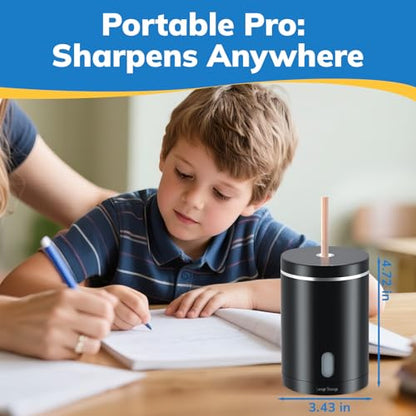 Electric Pencil Sharpener, Fully Automatic Pencil Sharpener with Auto in and Out, Rechargeable and Hands-Free for Standard 6-8mm Pencils, Perfect for Classroom (Black and Silver) - color: Black & Silver