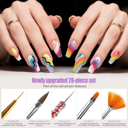 Artdone 38Pcs Nail Striping Tape Lines Kit With Nail Art Pens Dotting Tools And Liner Brushes For Gel Polish Small Detail Drawing Design Paint - color: 38Pcs Color Set