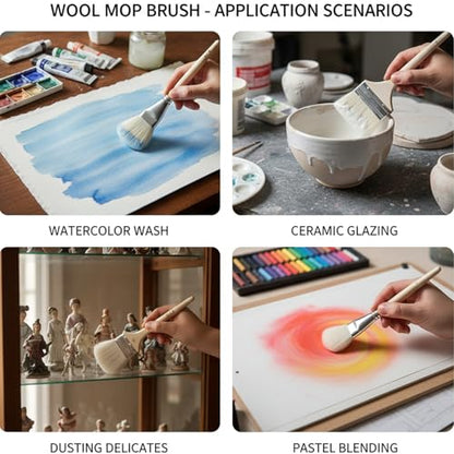 10 Pcs Pottery Glazing Brushes, Goat Hair Mop & Blending Brush Set for Ceramics, Acrylic Painting, Clay - Soft Bristle Artist Tools for Pottery Wheel, Canvas, Kiln Firing