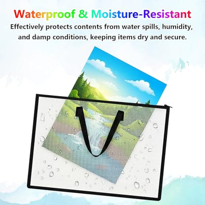 TOTiyea 7-Pack Art Portfolio Bags with Handle & Zipper, Clear Waterproof Poster Storage Set(15.75” x 21.65” & 9.25” x 12.6”), Large Artwork storage for Artwork, Scrapbook, Keepsake & Bulletin Board