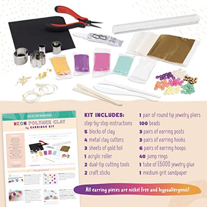 Neon Polymer Clay Earring Making Kit, Make 12 Earrings, Jewelry Making Supplies for Adults - Arts and Crafts for Women