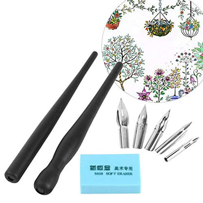 Yosoo Cartoon Comic Dip Pen Calligraphy Writing Kit with 5 Interchangeable Nibs, 2 Pen Holders and 1 Eraser, Anime Nib Drawing Painting Tools