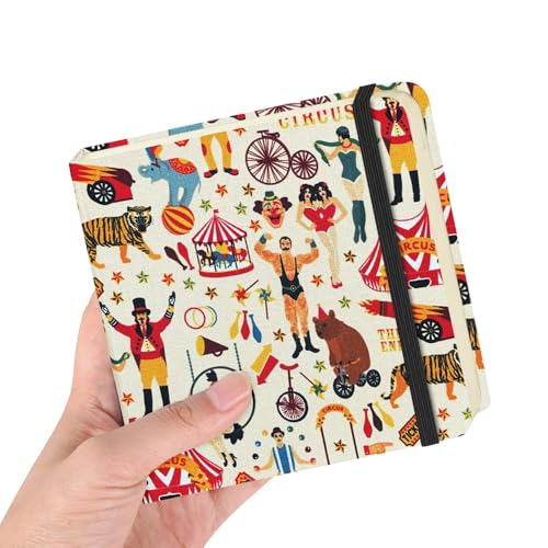 E-WEICHEN Square 4.8x4.8 inches 80gsm 96sheets/192 Pages Notebooks Blank Sketchbooks Travel Journal Pocket Hardcover Paint Writing Diary Memo Planner Cloth Cover. Circus Troup - color: Cloth Cover-4.8x4.8in-Circus Troup