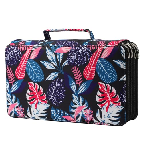 Colored Pencil Case - 300 Slots Pencil Holder with Zipper Closure Twill Fabric Large Capacity Pencil Case for Watercolor Pens or Markers, Pencil Case Organizer for Artist - color: Black Leaves, size: 300