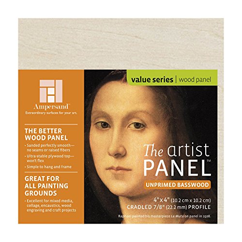 Ampersand Art Supply Unprimed Basswood Artist Panel, 7/8" Cradled Profile 4"x4" - size: 4"x4", style: 7/8" Cradled