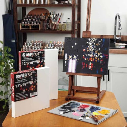 SoHo Urban Artist, 10x10 Heavyweight Stretched Cotton Canvas for Painting - 1.5" Deep- 3 Pack, Triple Primed, 100% Cotton Canvas, Archival, Universal Primed for Oil, Acrylic, Alkyd, Mixed Media - size: 10"x10"