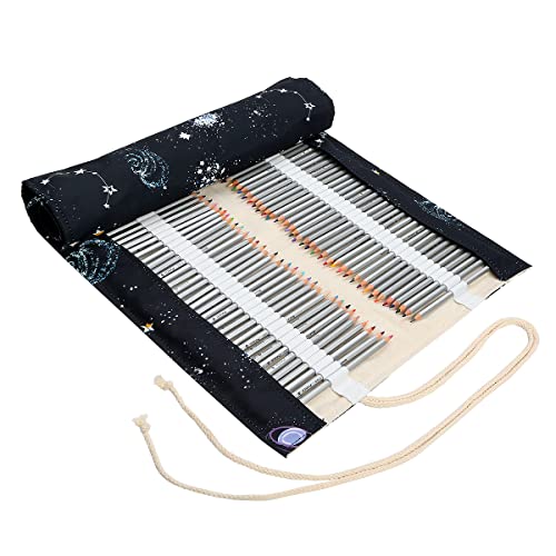 Lbxgap 168 Slot Pencil Roll Wrap Up Pencil Pouches Holder，Travel Drawing Coloring Pencil Roll Organizer for Watercolor Pens or Markers, Pencil Case Organizer for Artist - color: Milky way