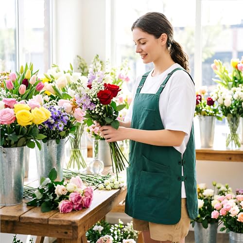 NEWGEM Waterproof Apron with Pockets for Women Cooking Painting Baking Gardening - color: 6 Pockets Dark Green