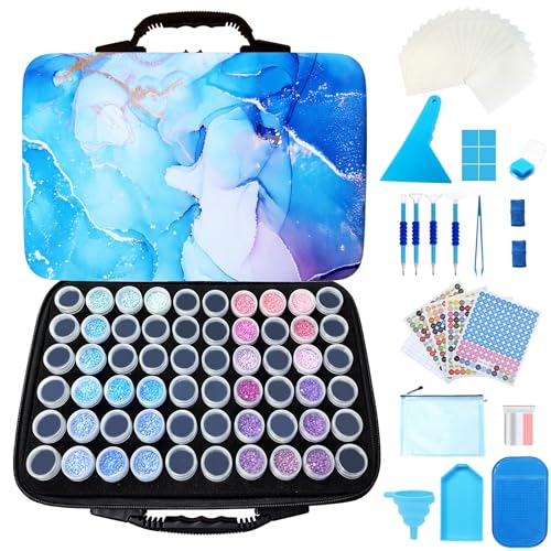 Muzagroo Art Diamond Painting Storage Containers Diamond Art Storage Case with Accessories and Tools Portable Shockproof 60 Slots Organizer Case for Diamond Painting Kits Standard Set (Blue) - color: Blue-Standard Set, size: 60 Jars