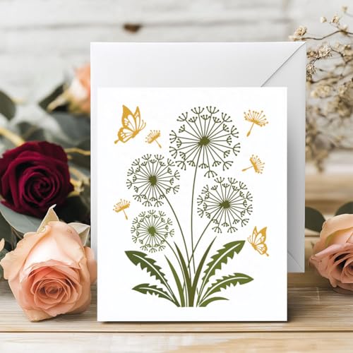 2 Sheets Dandelion Butterfly Silk Screen Stencil, Nature Floral Self-Adhesive Silk Screen Printing Stencils Reusable Mesh Stencil for Painting on Wall, Wood, T-Shirt, Home Craft Decor - style: Dandelion