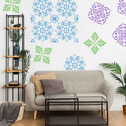 16 Pcs Mandala Stencils for Painting, 6x6 Inch Reusable Abstract Layering Stencils for Crafts Painting on Wood Floor Window Art Scrapbook Drawing Decoration - style: Mandala Stencils-2