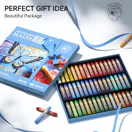 Paul Rubens Oil Pastels Set - 48 Vibrant Colors, Ultra-Soft and Creamy Texture, Easy to Blend for Artists and Beginners - Bullet Head Design for Drawing, Painting, Sketching - New Packaging - style: 48 Basic Colors