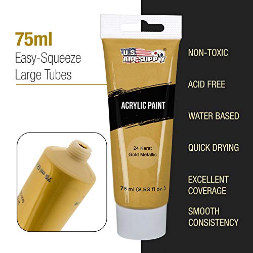 U.S. Art Supply Professional Metallic Acrylic Paint Set - 12 Rich Metallic Colors, 75ml Tubes - Craft Paint for Canvas, Wood, Rock, Model Painting - style: 12 Colors