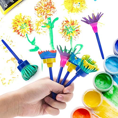 53Pcs Painting Brushes for Kids Paint Sponges, Washable Paint Brushes Set for Toddler Kids Early Learning Finger Paints sponges Foam Art Supplies Toys Present with 26 Alphabets