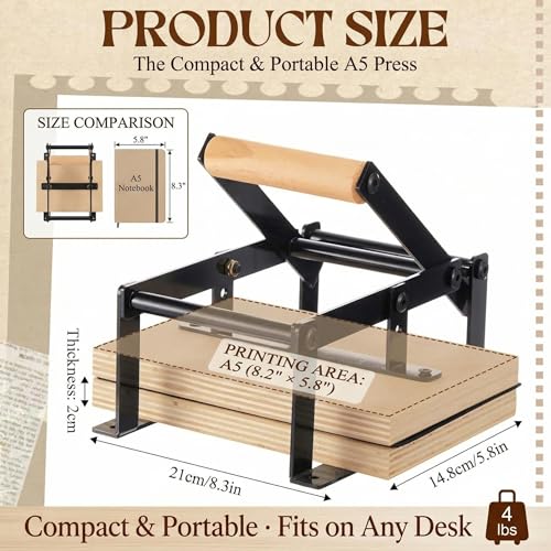Printing Linocut Hand Lever Press Machine with Rollers and Felt Pads for Lino Cuts, Cutting Printing, Linoleum Blocks Printmaking Tools Kit Print Maker Woodblock, Black(A5) - size: A5