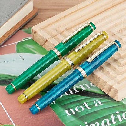 Jinhao 82 Acrylic Fountain Pen, Iridium Medium Nib with Ink Converter, Transparent Jungle Green Classic Design Smooth Writing Pen (Gold Trim) - color: Jungle Green Clear (Gold Trim), style: Medium (0.7 mm)