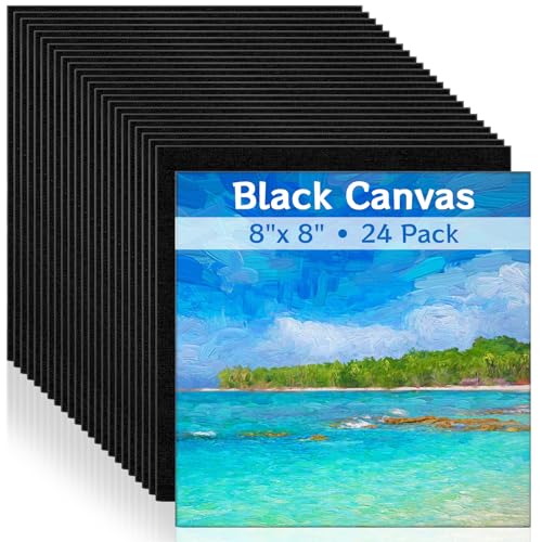 24PCS 8x8 Black Canvases for Painting, Black Canvas Panels for Painting, Drawing and Art Supplies, Blank Small Canvases for Painting Acrylics Oil Watercolor Tempera Paints - size: 8x8 Inch