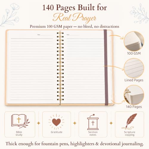 Only Zest Hardcover Blank Christian Notebook – 140 Pages - Matthew 17:20 | Lined Pages with Bible Verse Cover – Inspirational Writing Spiral Notebook for Bible Study, "Faith Can Move Mountains" - color: Faith_Beige