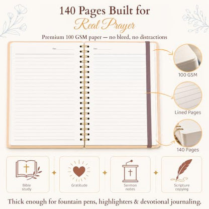 Only Zest Hardcover Blank Christian Notebook – 140 Pages - Matthew 17:20 | Lined Pages with Bible Verse Cover – Inspirational Writing Spiral Notebook for Bible Study, "Faith Can Move Mountains" - color: Faith_Beige