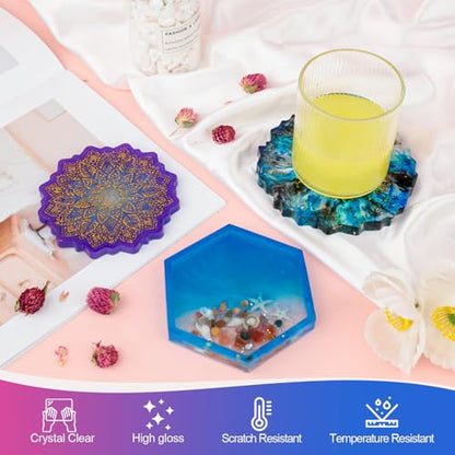 KISREL Epoxy Resin Kit for Beginners, 32oz Resin Kit with Coaster Molds, Complete Accessories Include Pigment, Mica Powders, Dried Flowers, Glitter, Measuring Cups and Other Resina Supplie - size: 32oz kit
