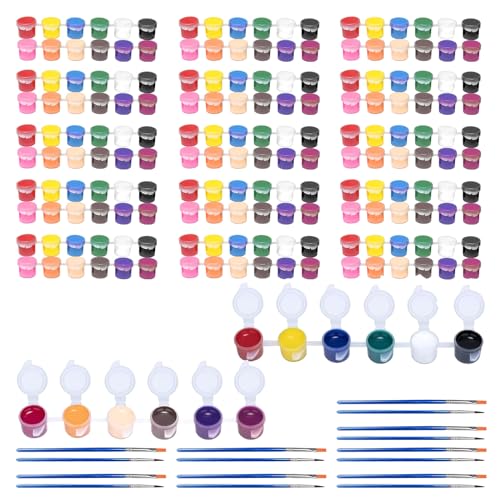 DUA MAIGA 210 Pcs Mini Acrylic Paint Set,12 Colors Acrylic Paint Strips with 30 Pcs Paint Brushes for Kids & Adults, Kids Paint Set for Home Birthday Classroom Party Favors - color: COLOR-1(210 PCS)