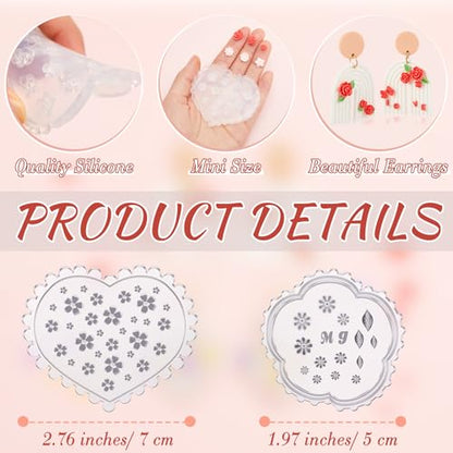 Zeyune 8 Pcs Polymer Clay Molds, Silicone Mini Flower Bows Alphabet Cutters for Earring Jewelry Making, Small Rose Daisy Leaf Letter Clay Mold Kit(Fresh) - style: Fresh