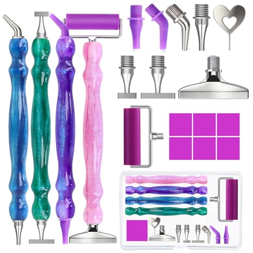 Diamond Painting Pen Drill Bead Dot Pen Kit with Screw Steel Diamond Painting Pen Tip Nibs Multi-Placers, 6 Clay, Parchment Paper Cutter, Diamond Art Roller Tool Accessories for Adult (PPBG Set) - color: PPBG Set