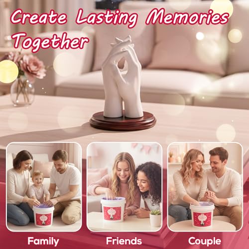 Falling in Art Hand Casting Kit Couples - Keepsake Plaster Hand Mold Kit for Family, Kids, Adults with Large Bucket, Gloves, Powder Materials, Color Paints, Wooden Base, Valentine's Day Gift - size: Hand Casting Kit