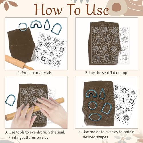 CHGCRAFT Sun Moon Stars Polymer Clay Texture Sheets Silicone Texture Stamp Clay Texture Mat Modeling Pattern Pad Texture Sheets for Jewelry and Clay Earrings Tools, 5.5x5.5 inch - style: Sun Moon