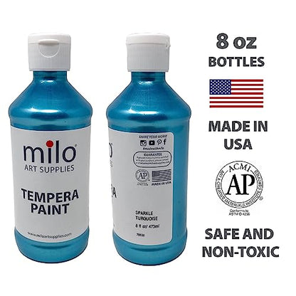milo Washable Paint | Sparkle Pearlescent Tempera | Set of 8 Colors 8 oz Bottles | Made in the USA | Washable and Non-Toxic Glitter Arts & Crafts Poster Paints for Classroom, School, Project - style: Sparkle Pearlescent 8 x 8 oz Bottles