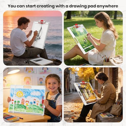 13x17 Inch Drawing Board with Handle – Aluminum Portable Sketch Board, 2-in-1 Clip, Elastic Band, Non-Slip Matte Surface, Lanyard Hole – Art Supplies for Adults & Students(White-1 Pack) - color: WHITE-1 Pack