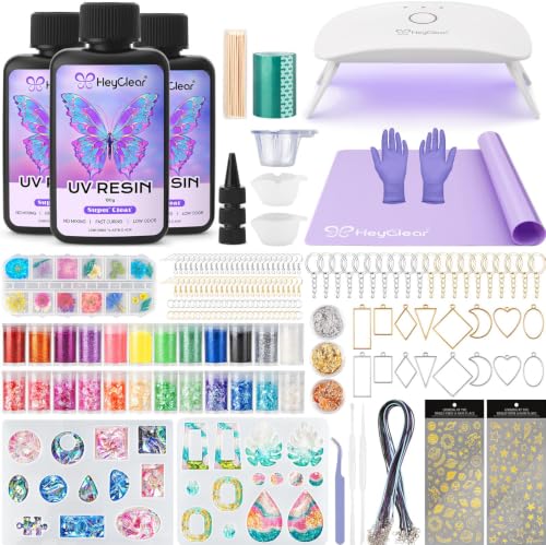 HeyClear UV Resin Molds Jewelry Making Kit with Light -300g Super Clear, Hard, Low Odor, Premixed and Fast Curing for Keychains, Earrings, DIY Craft Decorations - size: 300g