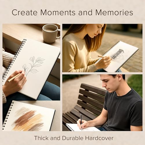 Artist’s Sketchbook Hardcover – 200GSM Very Thick Paper – Large, Spiral Sketch Book for Drawing and Mixed Media – Sketch Pad, Art Book - 11.4 x16.5, 40 Sheets / 80 Pages - size: 11.4 x 16.5 inches