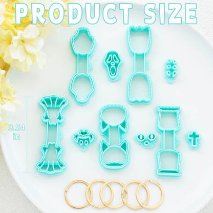 Tainsky Halloween Shapes Keychain Polymer Clay Cutter, 10 Shapes Fall Polymer Clay Keychain Cutters (B) - color: Keychain-B