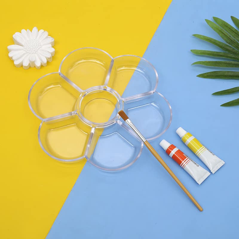 Petal Plastic Palette Painting Dish 7 Well Flower Paint Tray Watercolor Painting Mixing Palette for Oil Acrylic Watercolor Gouache,Easy Wash, Paint Palette (Transparent) - color: Transparent