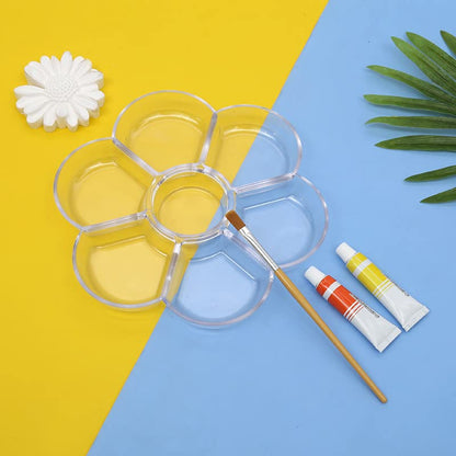 Petal Plastic Palette Painting Dish 7 Well Flower Paint Tray Watercolor Painting Mixing Palette for Oil Acrylic Watercolor Gouache,Easy Wash, Paint Palette (Transparent) - color: Transparent