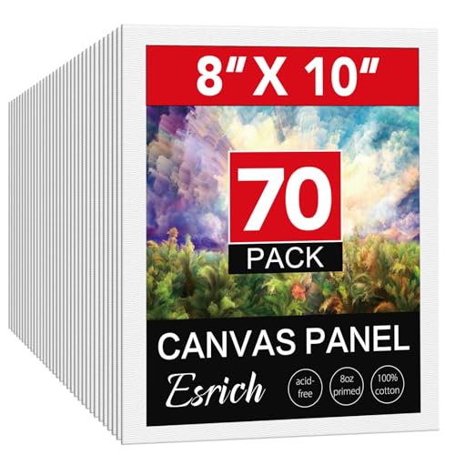 ESRICH 8x10 Canvases for Painting, 70 Pack Canvas Boards for Painting Primed Acid Free Blank Canvas Panels for Oil Paint, Watercolor, Acrylic Paint, Gouache and Tempera. - size: 8*10in 70pack