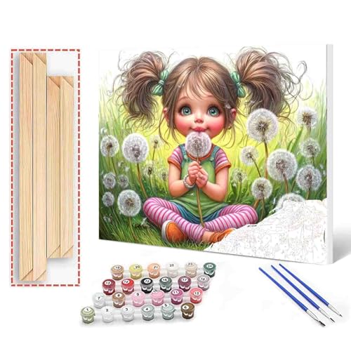 Tucocoo Dandelions Cute Girl Paint by Numbers Kits for Adults Beginner, Whimsical Fantasy Paint by Number, DIY Acrylic Paint Canvas Art Set Colorful Painting Wall Decor Gift 16x20 Inch (DIY Frame) - color: Artwork-18, size: 16''x20''(DIY Frame)