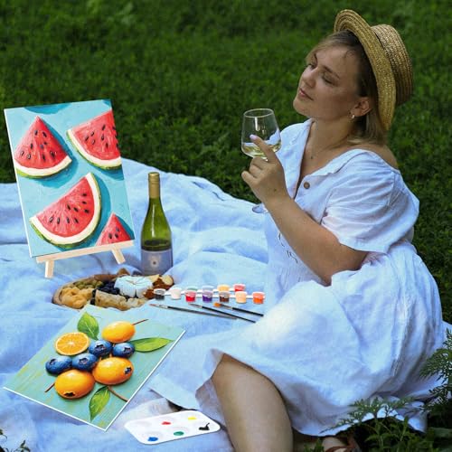 6 Pack Pre Drawn Canvas for Painting Pre Printed Canvas Kit 8 x 10 Inch Stretched Cotton Paint and Sip Set for Adults Couple Party Graduation Summer Date Night(Colorful Fruit) - style: Colorful Fruit