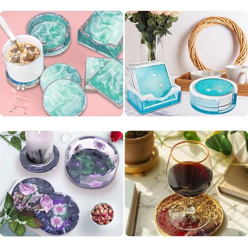 15 Pcs Coaster Resin Molds Silicone,Mold for Epoxy Resin Coaster Molds with Round Square Shape Holder Mold for Epoxy, for DIY Art Craft Cup Mats - color: 15 Pcs Coaster Resin Molds Silicone