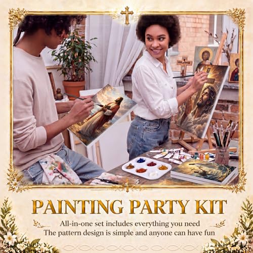 8 Sets 8" x 10" Jesus Pre Drawn Canvas to Paint for Sip and Paint Party Jesus Predrawn Coloring Set Pre Sketched Canvas Boards with Paints and Brushes for Adult - style: Jesus