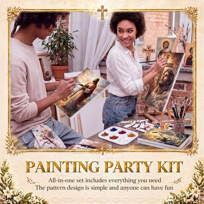 8 Sets 8" x 10" Jesus Pre Drawn Canvas to Paint for Sip and Paint Party Jesus Predrawn Coloring Set Pre Sketched Canvas Boards with Paints and Brushes for Adult - style: Jesus