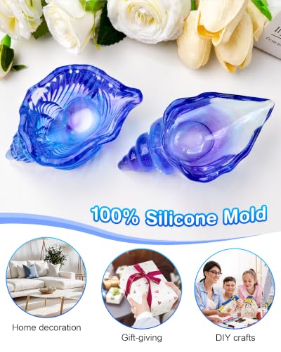 2 Pcs Conch Seashell Silicone Molds for Resin, 3D Ocean Shell Epoxy Casting Mold for Trinket Dish, Candle Holder, Jewelry Tray, Plaster Concrete Cement Crafts, DIY Home Decor