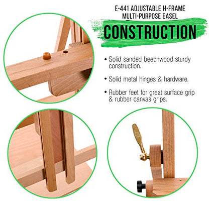 U.S. Art Supply Large Adjustable H-Frame Multi-Purpose Studio Artist Easel - 88" High, Holds 59" Canvas - Sturdy Wooden Floor Painting Holder, Display Stand, Designed as Painting Easel for Adults