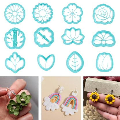 ORIGACH 12 Pcs Flower Clay Cutters, Rose Sunflower Daisy Tulip Cherry Lotus Turtle Leaf Polymer Clay Cutters Set for Earring & Jewelry Making - style: Flower
