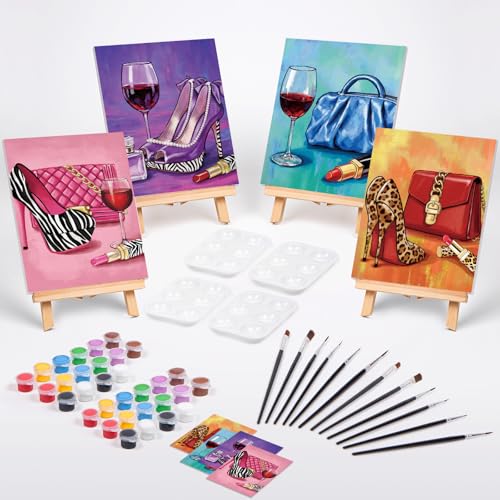 VOCHIC 4 Pack Sip and Paint Kit for Adults,Pre Drawn Canvas for Painting Party Supplies Girls Night Games Couples Paint Art Set Fashion Accessories 8x10 in - size: 8x10, style: Fashion Accessories